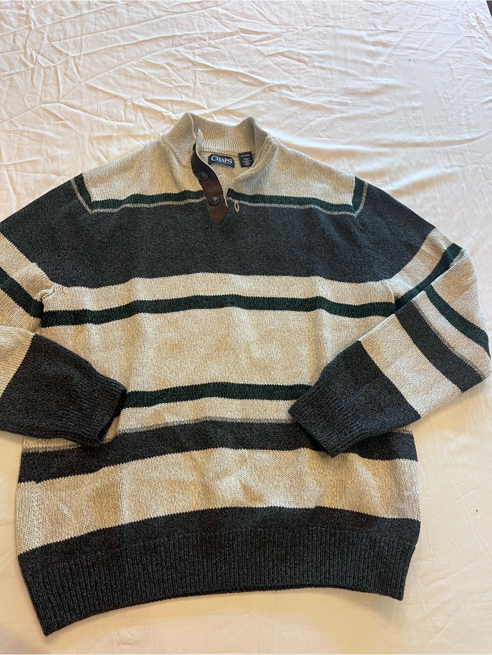 Chaps Men’s Beige, Dark Gray & Green Striped Zip-Up Sweater XL